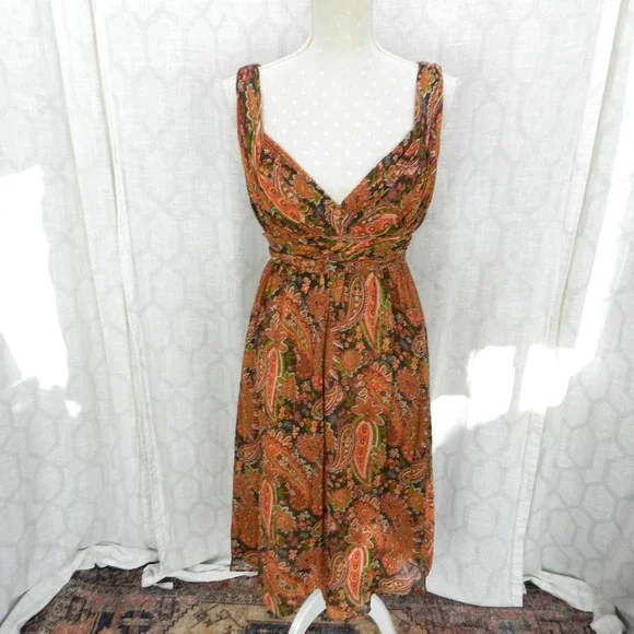 sundance silk dress Sundance Sz 6 Orange Paisley Silk Dress Womens